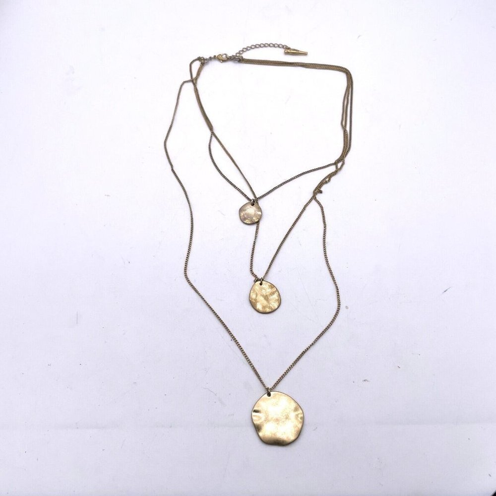 Chloe & Isabel Chain 3 Layered Coin Pendant Necklace Lobster Closure Hammered